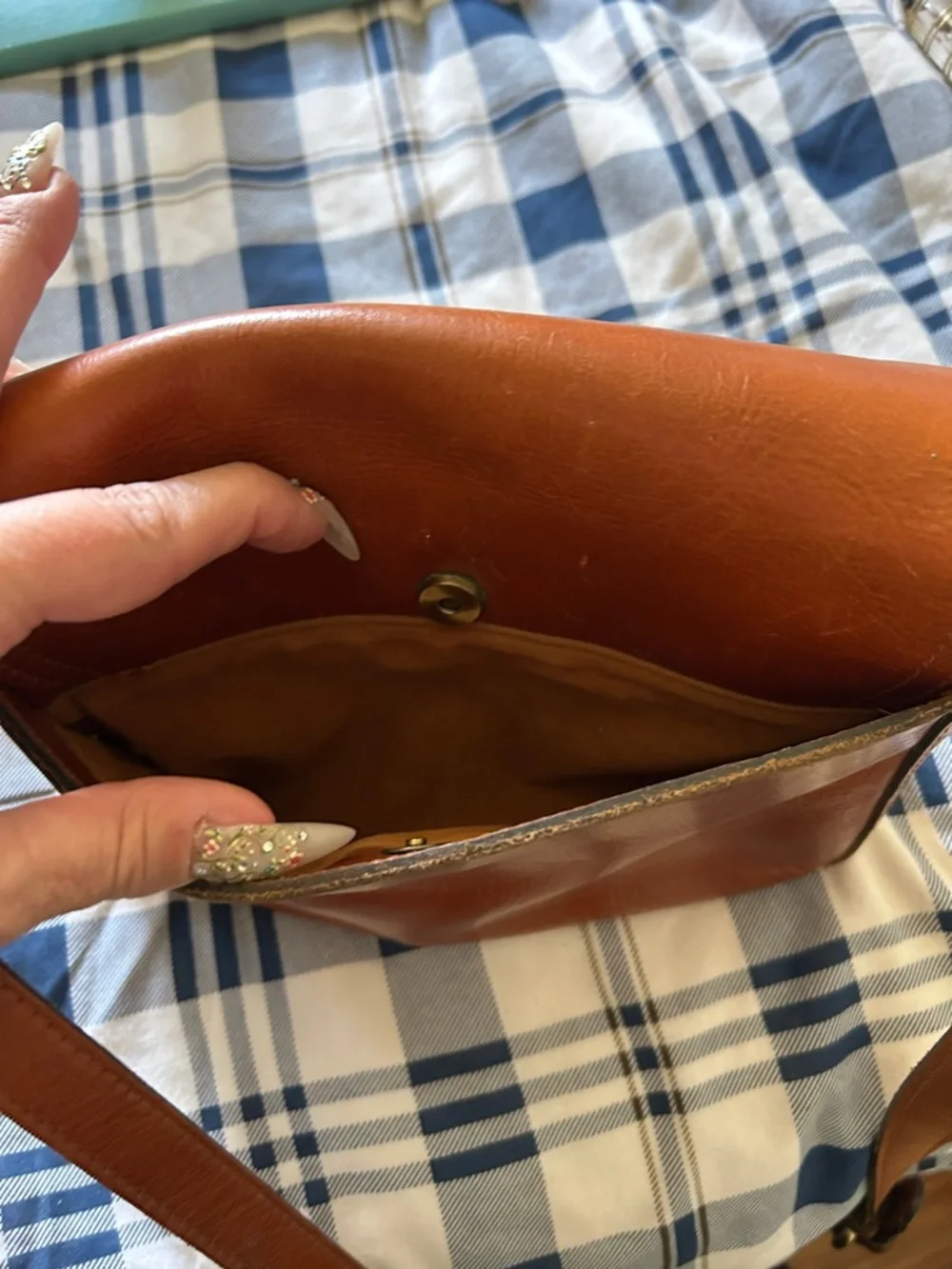 Patricia Nash Cognac Leather Crossbody with Signature Plaque - Picture 10 of 10